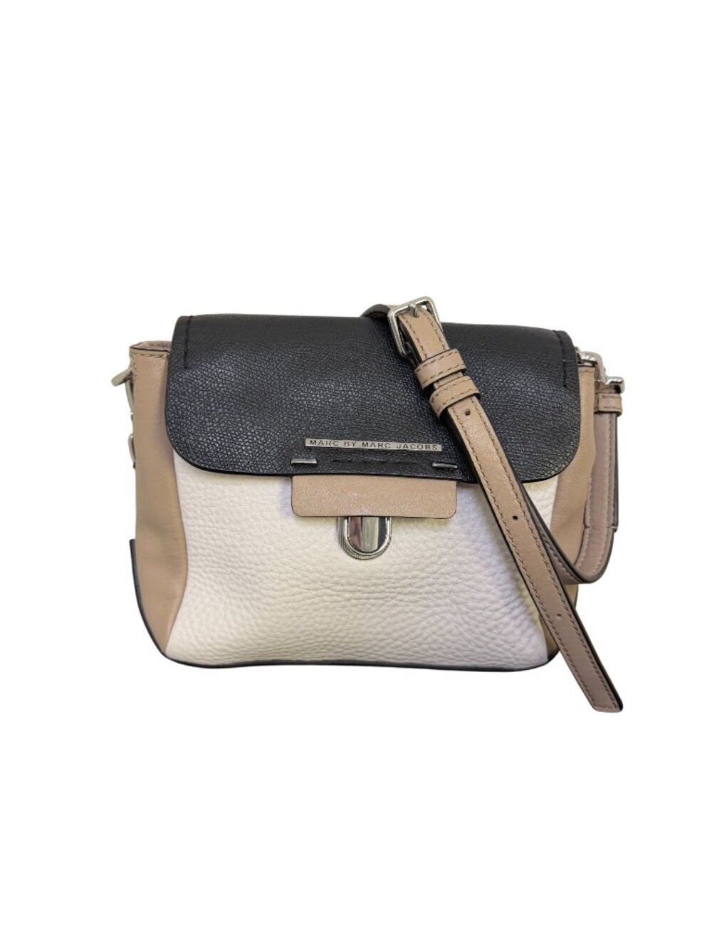 Marc By Marc Jacobs Crossbody Bag Black White Tan Leather Adjustable Strap